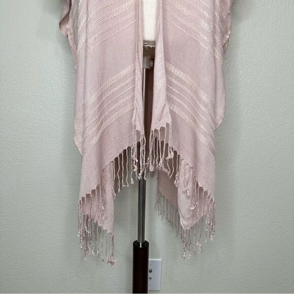 NWT a.n.a Woven Textured Peach Whip Wrap Kimono Coverup Fringe Cardigan - Picture 3 of 12